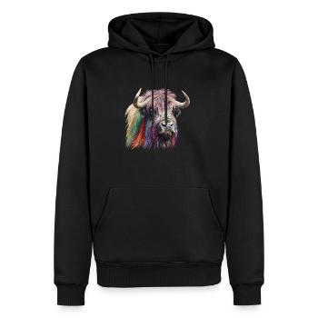 Bison arc-en-ciel / Gay Pride / Gay / Queer LGPT - Sweat à capuche Premium bio Homme - noir - Devant - Nico (187cm)
