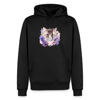 Chat avec des fleurs - Sweat à capuche Premium bio Homme - noir - Devant - Nico (187cm)