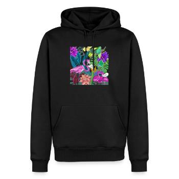 Image de la jungle Flamants roses - Sweat à capuche Premium bio Homme - noir - Devant - Nico (187cm)