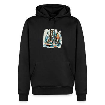 Chats et jeu d'échecs - Sweat à capuche Premium bio Homme - noir - Devant - Nico (187cm)