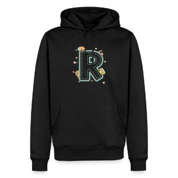 Lettre r véhicule - cadeau enfant personnalisé - Sweat à capuche Premium bio Homme - noir - Devant - Nico (187cm)