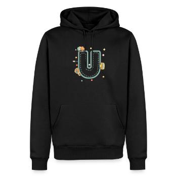 Buchstabe u Fahrzeug - personalisiertes Kindergeschenk - Männer Premium Bio Hoodie - Schwarz - Vorne - Nico (187cm)