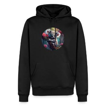 Koalabär niedlich im Baum mit Blumen - Männer Premium Bio Hoodie - Schwarz - Vorne - Nico (187cm)