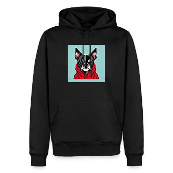 Boston Terrier dans un sweat à capuche rouge - Sweat à capuche Premium bio Homme - noir - Devant - Nico (187cm)