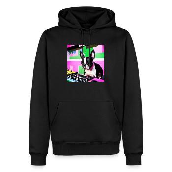 Boston Terrier DJ - Sweat à capuche Premium bio Homme - noir - Devant - Nico (187cm)