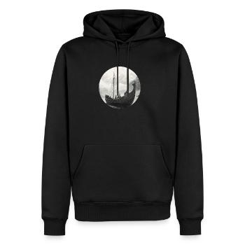 Navire viking sur la mer avec glacier - Sweat à capuche Premium bio Homme - noir - Devant - Nico (187cm)