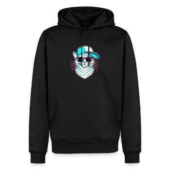 Chat cool - Sweat à capuche Premium bio Homme - noir - Devant - Nico (187cm)