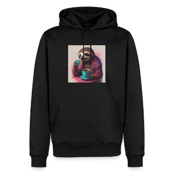 Paresseux doux et endormi buvant du café - Sweat à capuche Premium bio Homme - noir - Devant - Nico (187cm)