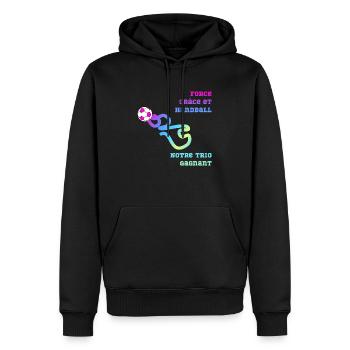 Force, Grâce, Victoire : Handball Féminin - Sweat à capuche Premium bio Homme - noir - Devant - Nico (187cm)