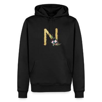 Buchstabe n gold floral - Männer Premium Bio Hoodie - Schwarz - Vorne - Nico (187cm)