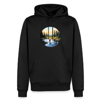 Ein Gemälde eines Fliegenfischers im Fluss - Männer Premium Bio Hoodie - Schwarz - Vorne - Nico (187cm)