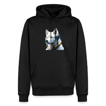 Stolzer Schäferhund mit futuristischen Kopfhörern - Männer Premium Bio Hoodie - Schwarz - Vorne - Nico (187cm)