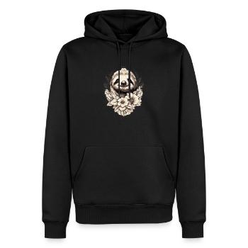 Faultier Zeichnung mit Blumen - Männer Premium Bio Hoodie - Schwarz - Vorne - Nico (187cm)