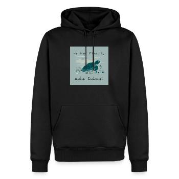 Weniger Plastik, mehr Leben - Männer Premium Bio Hoodie - Schwarz - Vorne - Nico (187cm)