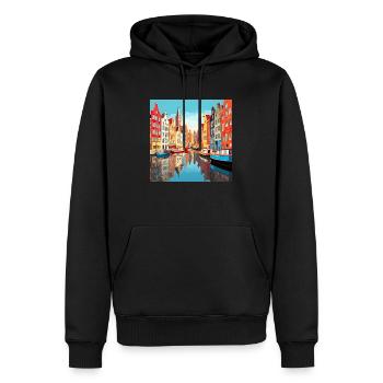 Damrak Canal - Men’s Premium Organic Hoodie - black - Front - Nico (187cm)