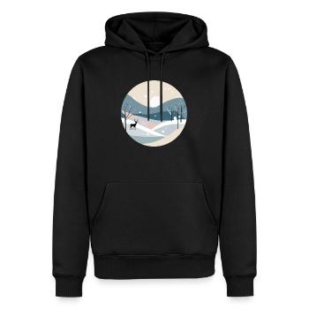 Winterlandschaft mit Feldern, Bäumen und Rehen - Männer Premium Bio Hoodie - Schwarz - Vorne - Nico (187cm)