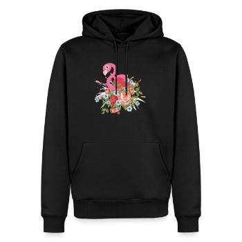 Flamingo T-Shirt mit floralem Design - Männer Premium Bio Hoodie - Schwarz - Vorne - Nico (187cm)
