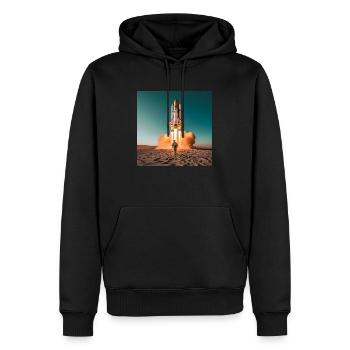 astronaut with rocket - Men’s Premium Organic Hoodie - black - Front - Nico (187cm)