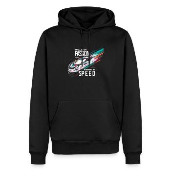 Angetrieben von Leidenschaft Angetrieben von Geschwindigkeit - Männer Premium Bio Hoodie - Schwarz - Vorne - Nico (187cm)