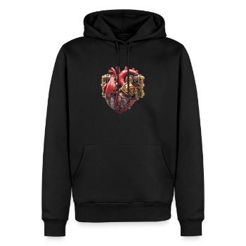 Herzblume | Herz Design | Herz aus Mechanik - Männer Premium Bio Hoodie - Schwarz - Vorne - Nico (187cm)