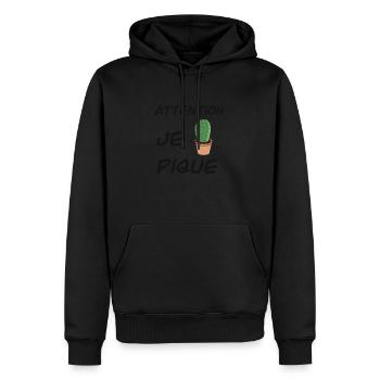 Attention je pique - Sweat à capuche Premium bio Homme - noir - Devant - Nico (187cm)