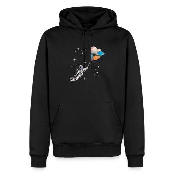 Astronaut mit Luftballons in Form von Planeten - Männer Premium Bio Hoodie - Schwarz - Vorne - Nico (187cm)