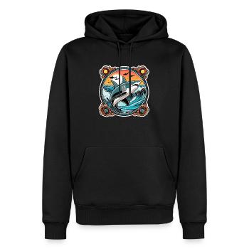 requin et coucher de soleil - Sweat à capuche Premium bio Homme - noir - Devant - Nico (187cm)
