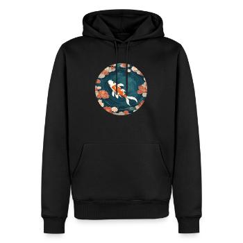 Koi mit Blüten im Teich - Männer Premium Bio Hoodie - Schwarz - Vorne - Nico (187cm)
