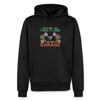 I can´t i have Plans in the Garage - Männer Premium Bio Hoodie - Schwarz - Vorne - Nico (187cm)
