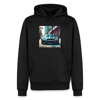 Blue Spacecar in Miami (Miami Collection) - Men’s Premium Organic Hoodie - black - Front - Nico (187cm)