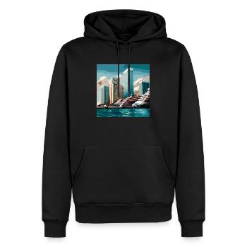 Arrival in Miami over water (Miami Collection) - Männer Premium Bio Hoodie - Schwarz - Vorne - Nico (187cm)