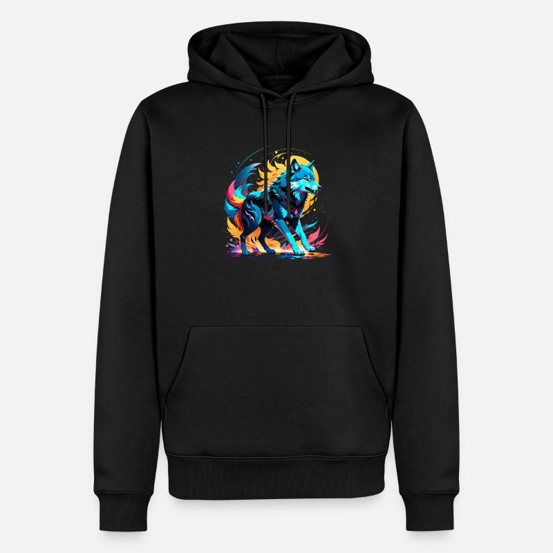 Wolf in Farbe - Männer Premium Bio Hoodie - Schwarz