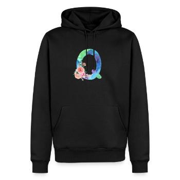Lettre q watercolour - Sweat à capuche Premium bio Homme - noir - Devant - Nico (187cm)
