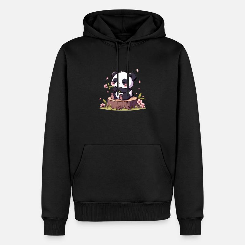 Panda on tree stump - Men’s Premium Organic Hoodie - black