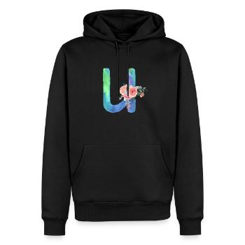 Lettre u watercolor - Sweat à capuche Premium bio Homme - noir - Devant - Nico (187cm)
