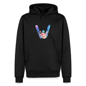 Lettre w watercolor - Sweat à capuche Premium bio Homme - noir - Devant - Nico (187cm)