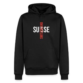 Tablier de cuisine suisse - Sweat à capuche Premium bio Homme - noir - Devant - Nico (187cm)