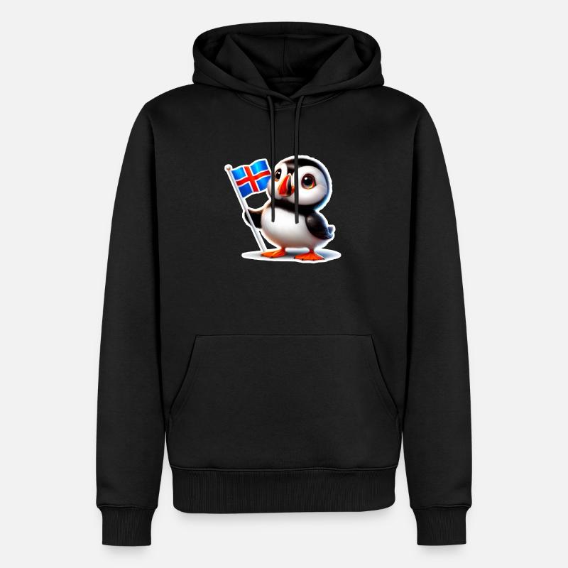 Süßer Papageitaucher mit isländischer Flagge - Männer Premium Bio Hoodie - Schwarz