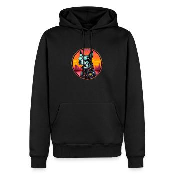 Chien cyberpunk sur le fond du soleil couchant - Sweat à capuche Premium bio Homme - noir - Devant - Nico (187cm)