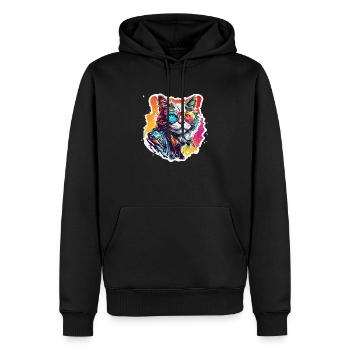 Cool Cat / Funny / Animal / Pet / Crazy - Men’s Premium Organic Hoodie - black - Front - Nico (187cm)