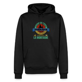 Rando MONTAGNE Therapie - Sweat à capuche Premium bio Homme - noir - Devant - Nico (187cm)