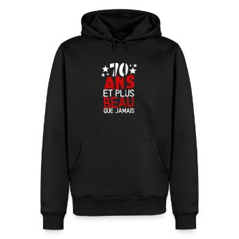 70 ans et plus beau que jamas - Sweat à capuche Premium bio Homme - noir - Devant - Nico (187cm)