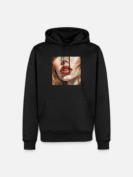 schöne weibliche lippen schwarze lippenstift comic-zeichnung - Männer Premium Bio Hoodie - Schwarz