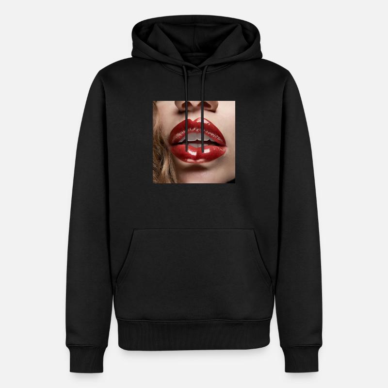 belles lèvres féminines rouge à lèvres noir dessin comique - Sweat à capuche Premium bio Homme - noir