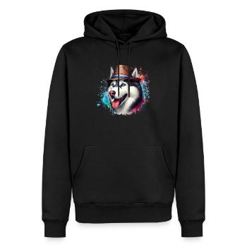 Tête de husky avec chapeau - Sweat à capuche Premium bio Homme - noir - Devant - Nico (187cm)