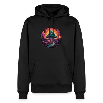 Psychedelischer Pilz im Kosmos - Männer Premium Bio Hoodie - Schwarz - Vorne - Nico (187cm)