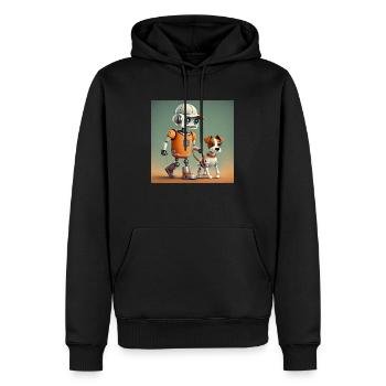 mignon petit orange futuriste vintage robots - Sweat à capuche Premium bio Homme - noir - Devant - Nico (187cm)