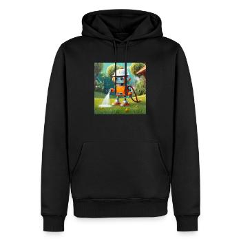 mignon petit robot vintage futuriste orange - Sweat à capuche Premium bio Homme - noir - Devant - Nico (187cm)