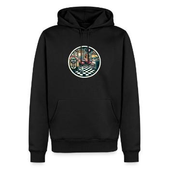 Retro Cafe Sticker - Men’s Premium Organic Hoodie - black - Front - Nico (187cm)