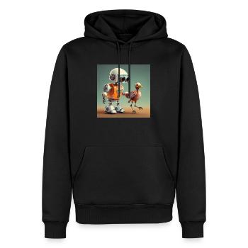 Niedlicher kleiner orangefarbener Roboter läuft mit seinem Alien - Männer Premium Bio Hoodie - Schwarz - Vorne - Nico (187cm)
